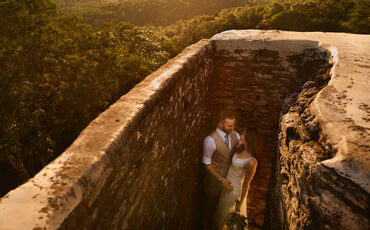An ethereal, romantic ceremony on the steps of an ancient temple